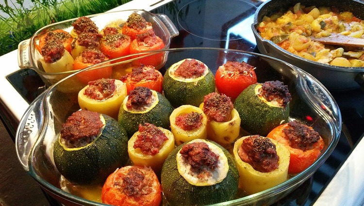 Gluten Free Stuffed Minced Meat Zucchini and Peppers